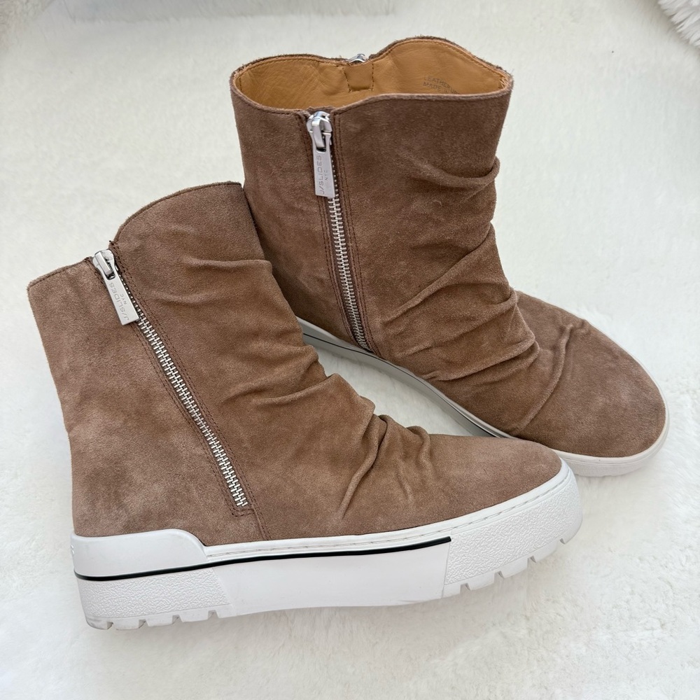 J Slides Nila Brown Taupe Suede Leather Ankle Platform Booties Size 8